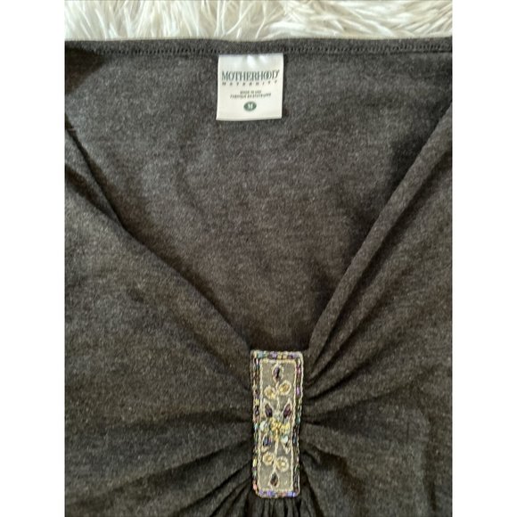 Motherhood Maternity Gray Long Sleeve Top Medium Cotton Blend Shirt Embellished - Picture 2 of 3